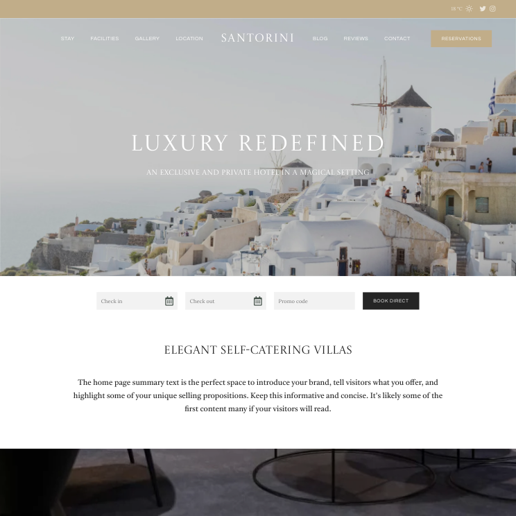 Santorini Luxury Website Theme Desktop Screenshot