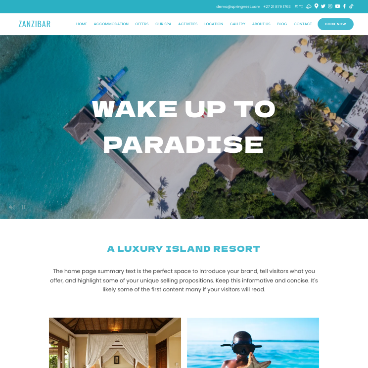 Zanzibar Modern Website Theme Desktop Screenshot