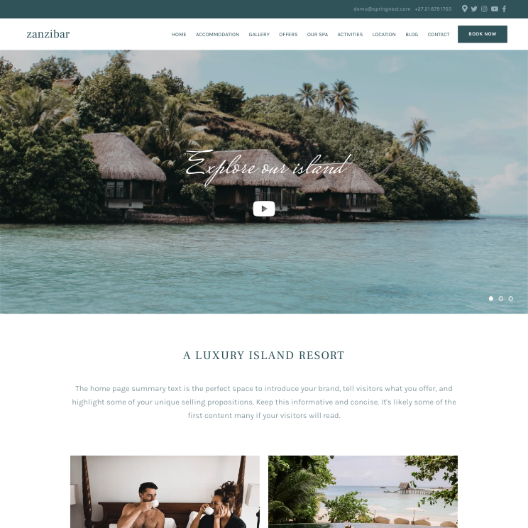 Zanzibar Elegant Website Theme Desktop Screenshot