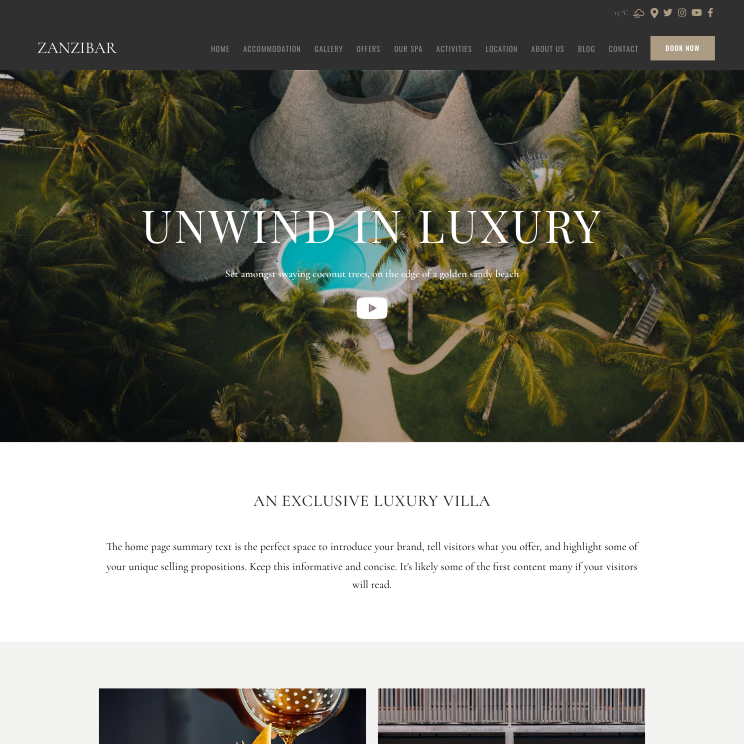 Zanzibar Luxury Website Theme Desktop Screenshot