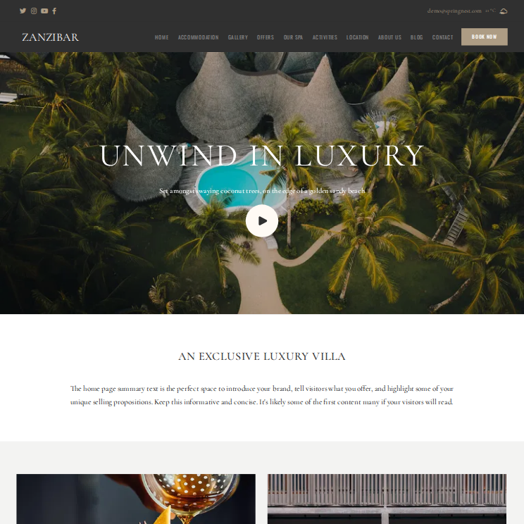 Zanzibar Luxury Website Theme Desktop Screenshot