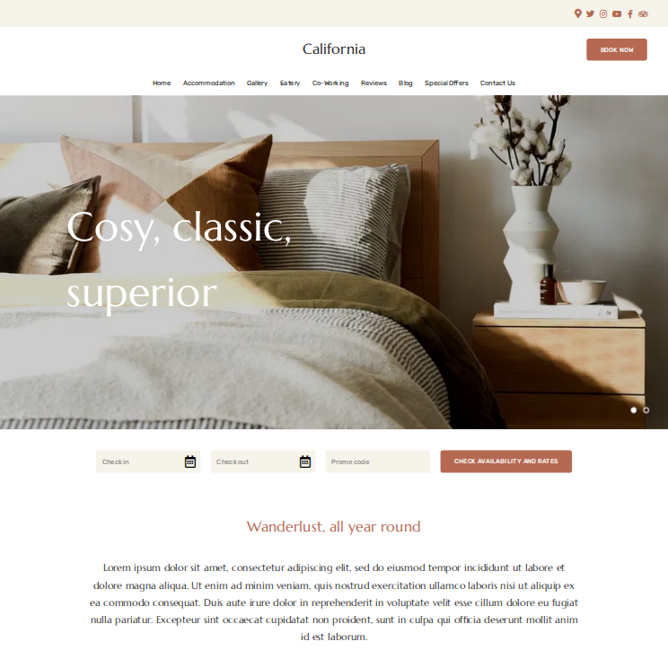 California Elegant Website Theme Desktop Screenshot