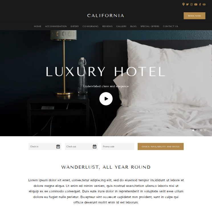 California Luxury Website Theme Desktop Screenshot