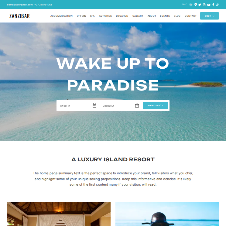 Zanzibar Modern Website Theme Desktop Screenshot