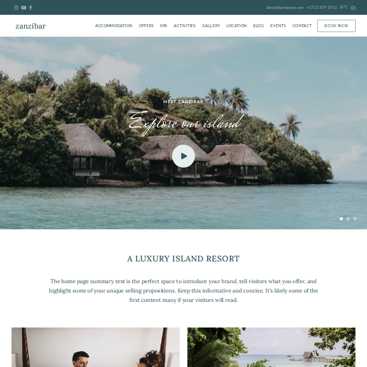 Zanzibar Elegant Website Theme Desktop Screenshot