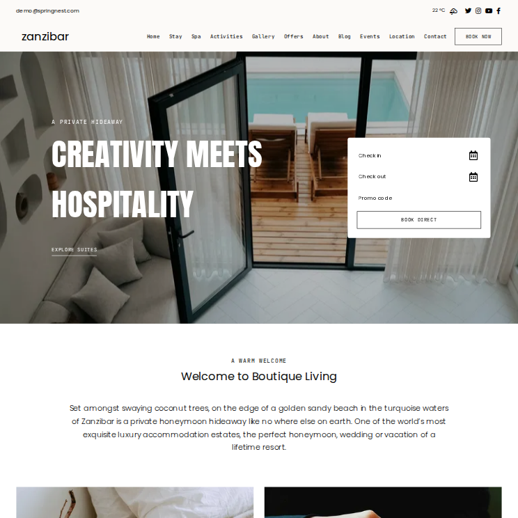 Zanzibar Trendy Website Theme Desktop Screenshot